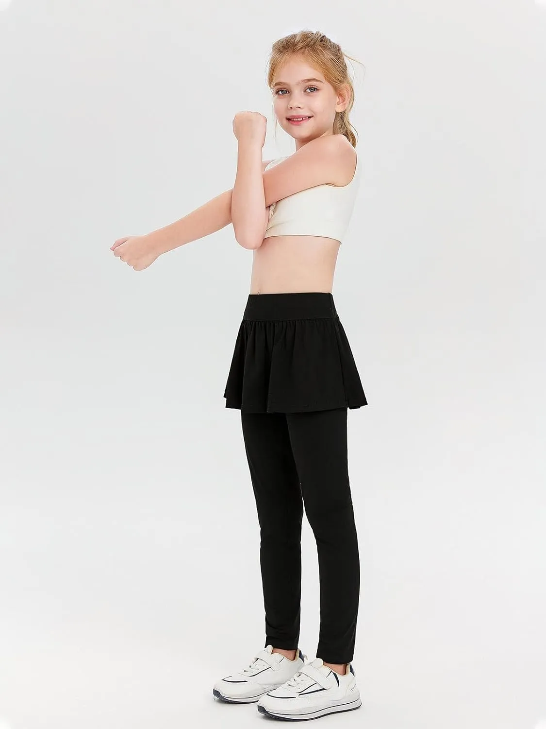 Haloumoning Girls Tennis Skirt with Leggings Kids High Waist Athletic Skort Yoga Golf Clothes with Pockets