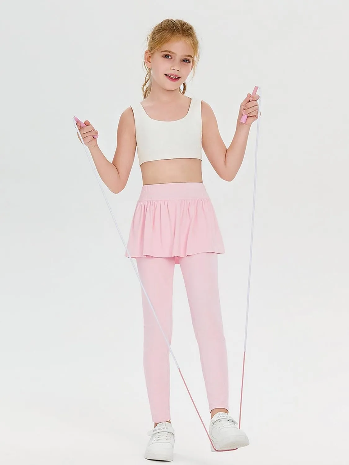 Haloumoning Girls Tennis Skirt with Leggings Kids High Waist Athletic Skort Yoga Golf Clothes with Pockets