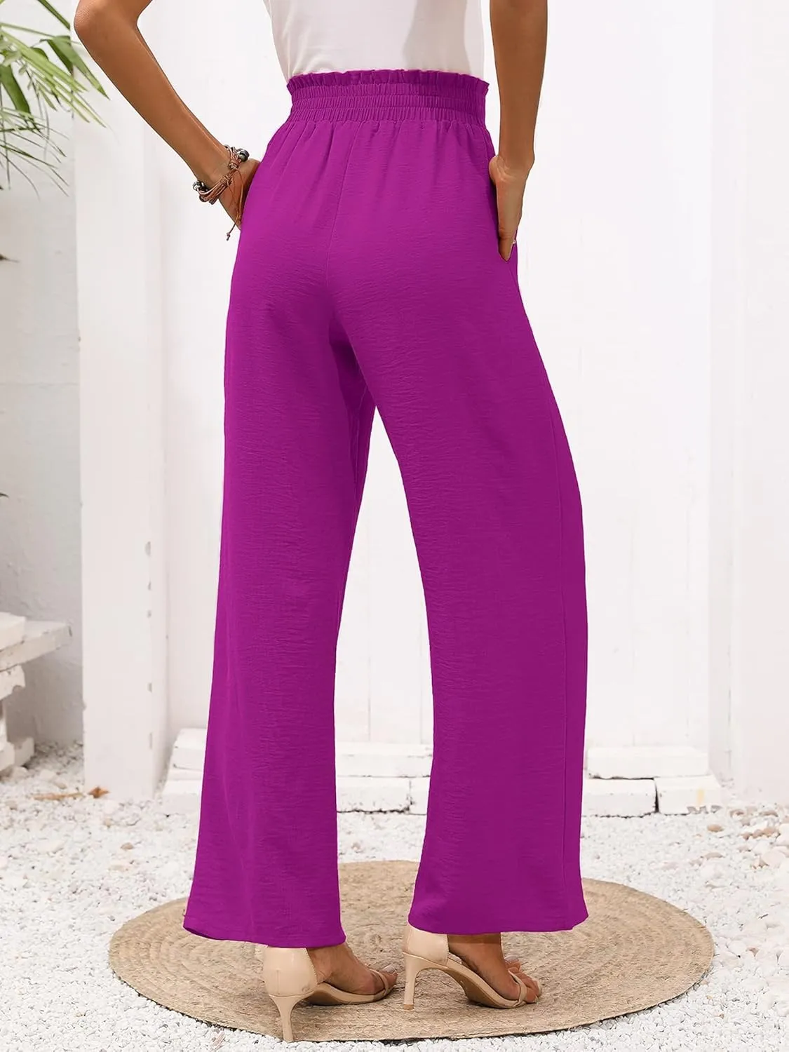 Heymoments Women's Wide Leg Lounge Pants with Pockets Lightweight High Waisted Adjustable Tie Knot Loose Trousers