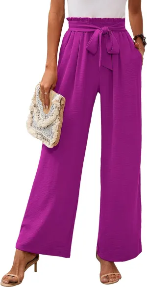 Heymoments Women's Wide Leg Lounge Pants with Pockets Lightweight High Waisted Adjustable Tie Knot Loose Trousers