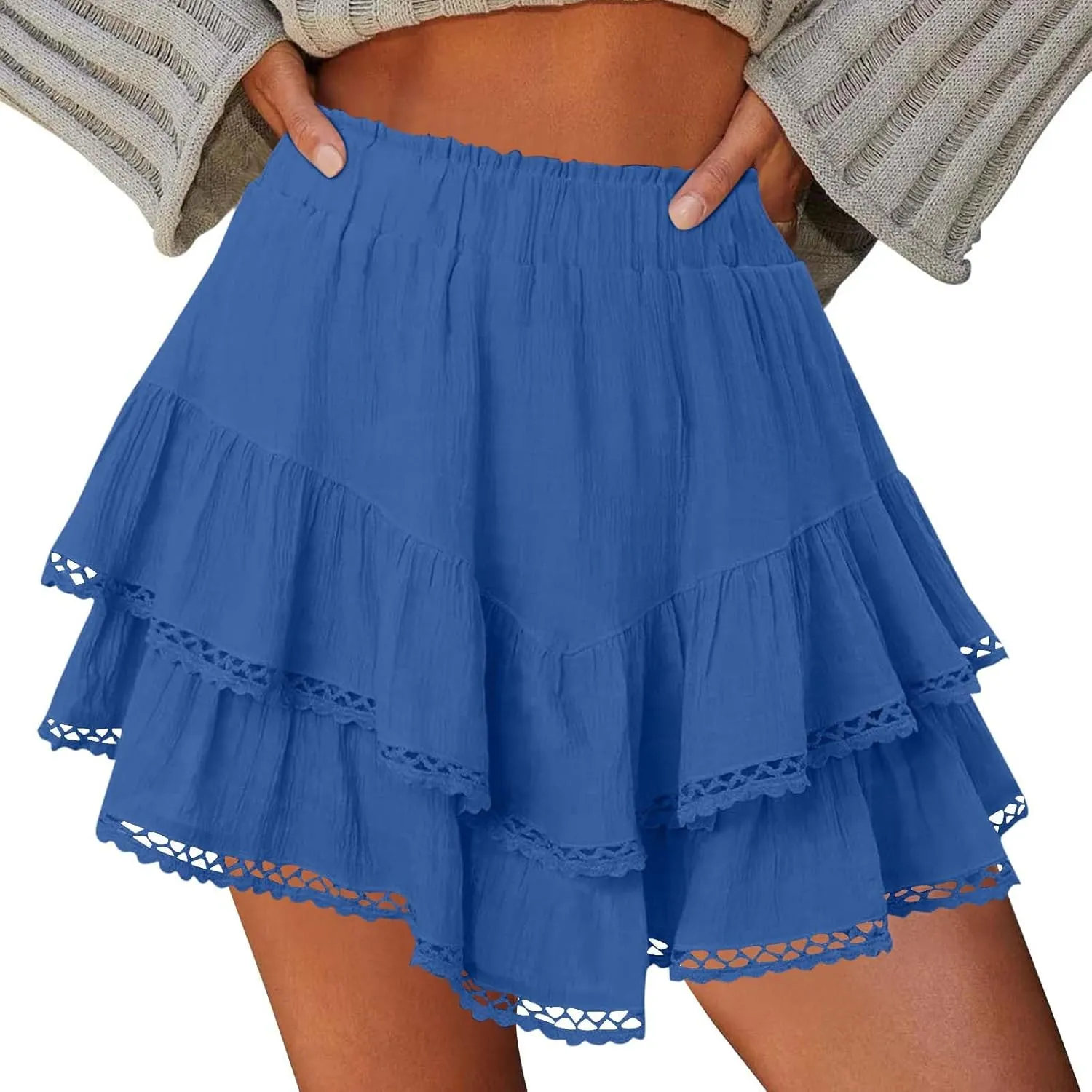 High Waist Ruffle Mini Skorts Flowy Tiered Layered Boho Shorts Summer Running Golf Tennis Athletic Skorts