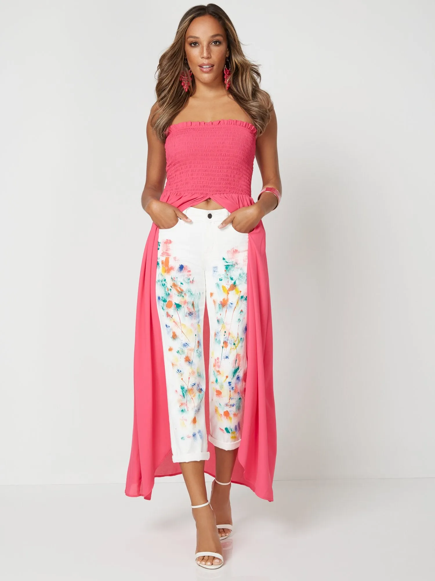 High-Waisted Dream Boyfriend Ankle Jeans - Paint Splatter