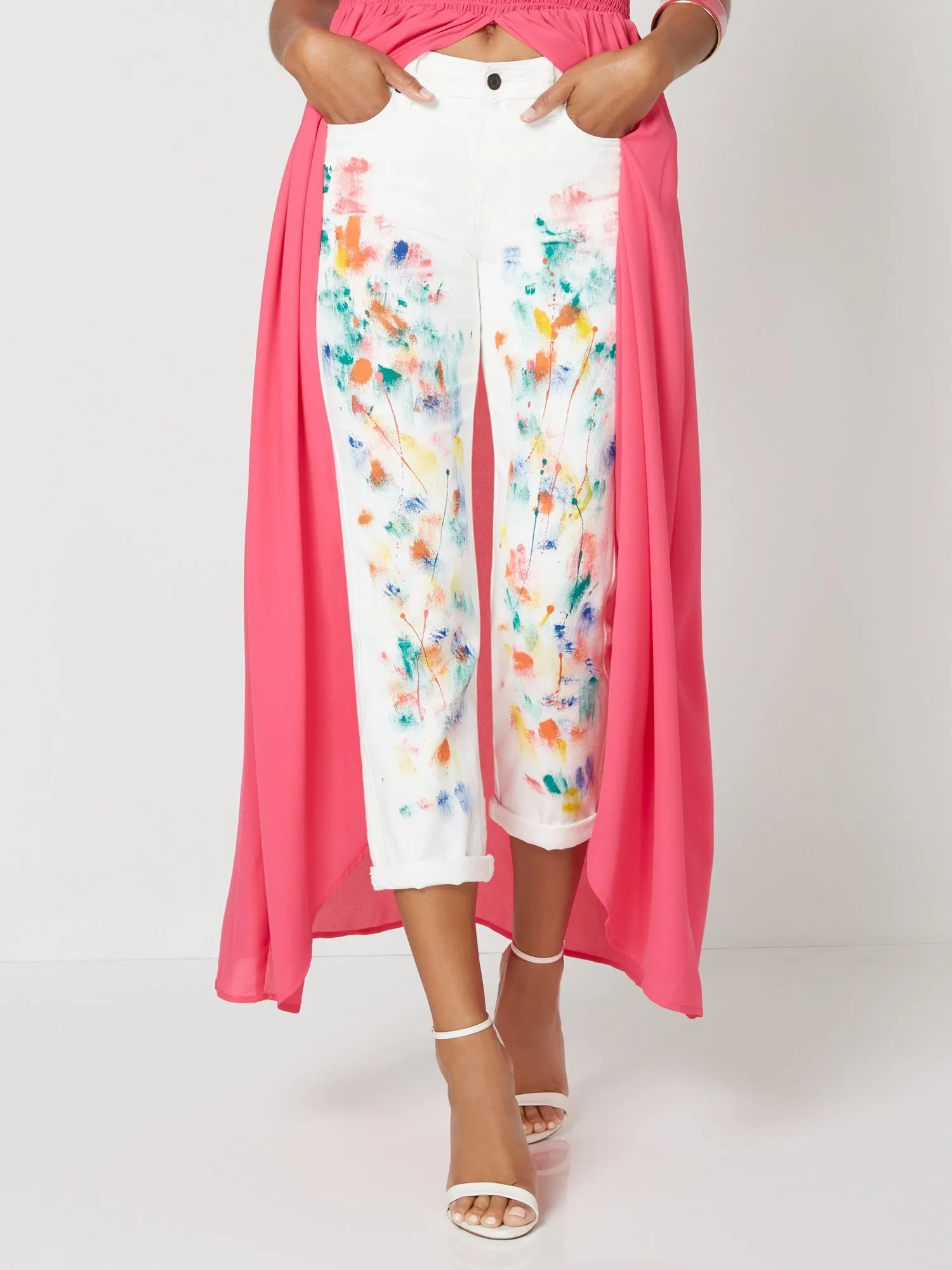 High-Waisted Dream Boyfriend Ankle Jeans - Paint Splatter
