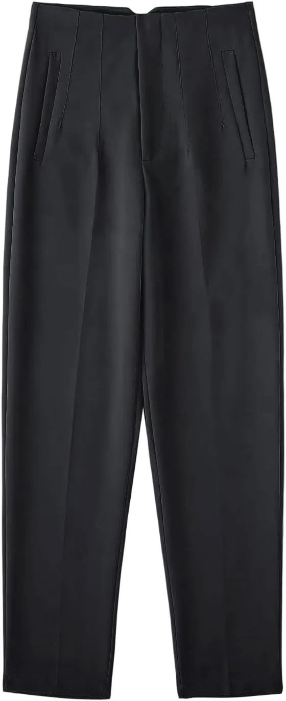 High Waisted Wide Leg Office Work Dress Pants for Women Business Casual Pull on Straight Leg Slacks Trousers Pockets