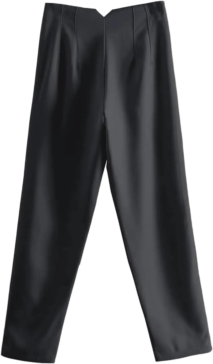 High Waisted Wide Leg Office Work Dress Pants for Women Business Casual Pull on Straight Leg Slacks Trousers Pockets