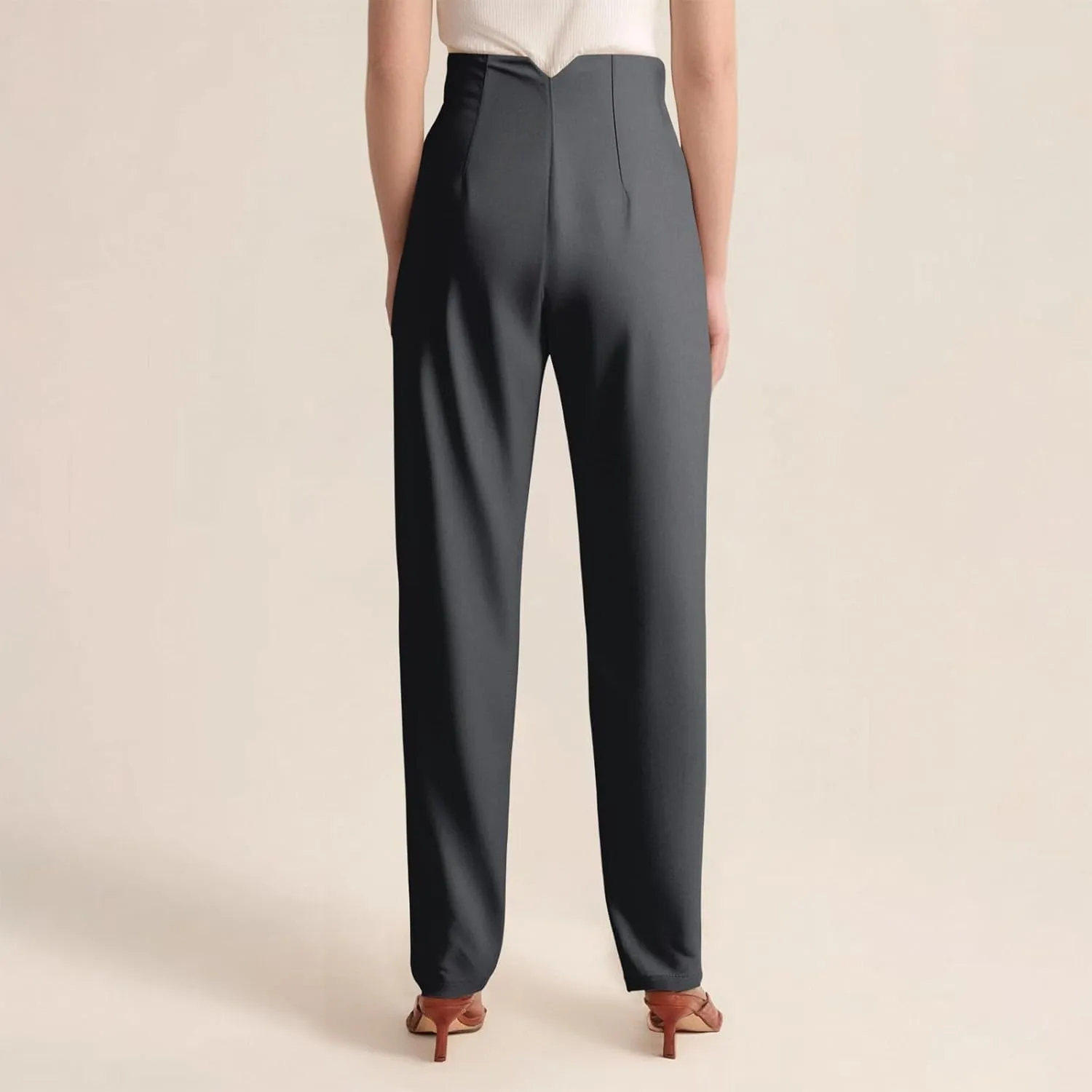High Waisted Wide Leg Office Work Dress Pants for Women Business Casual Pull on Straight Leg Slacks Trousers Pockets