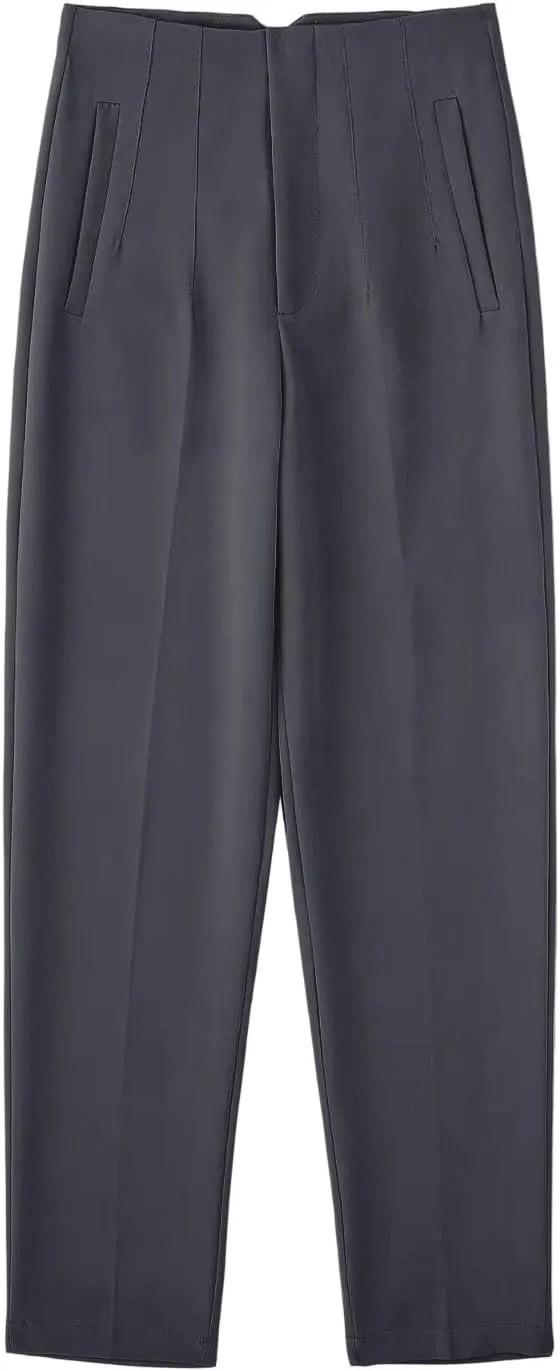 High Waisted Wide Leg Office Work Dress Pants for Women Business Casual Pull on Straight Leg Slacks Trousers Pockets