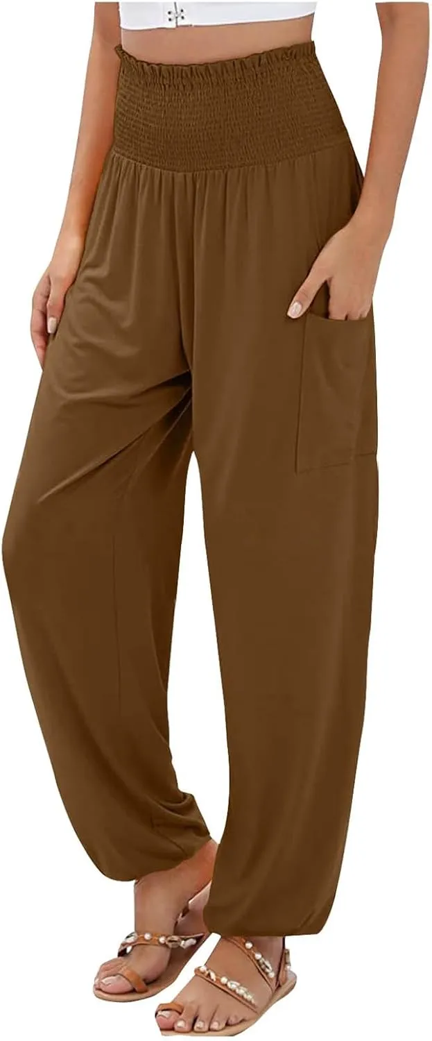 High Waisted Work Pants for Women Winter Straight-Leg Yoga Capris with Pockets Fleece Lined High Waisted