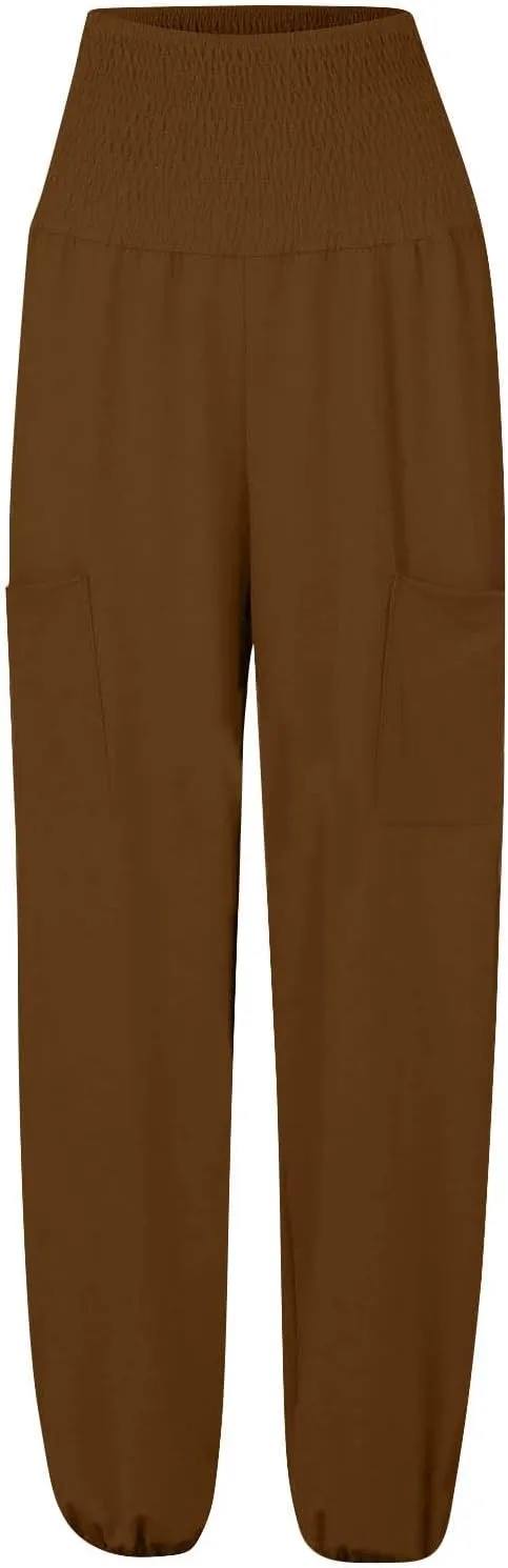 High Waisted Work Pants for Women Winter Straight-Leg Yoga Capris with Pockets Fleece Lined High Waisted