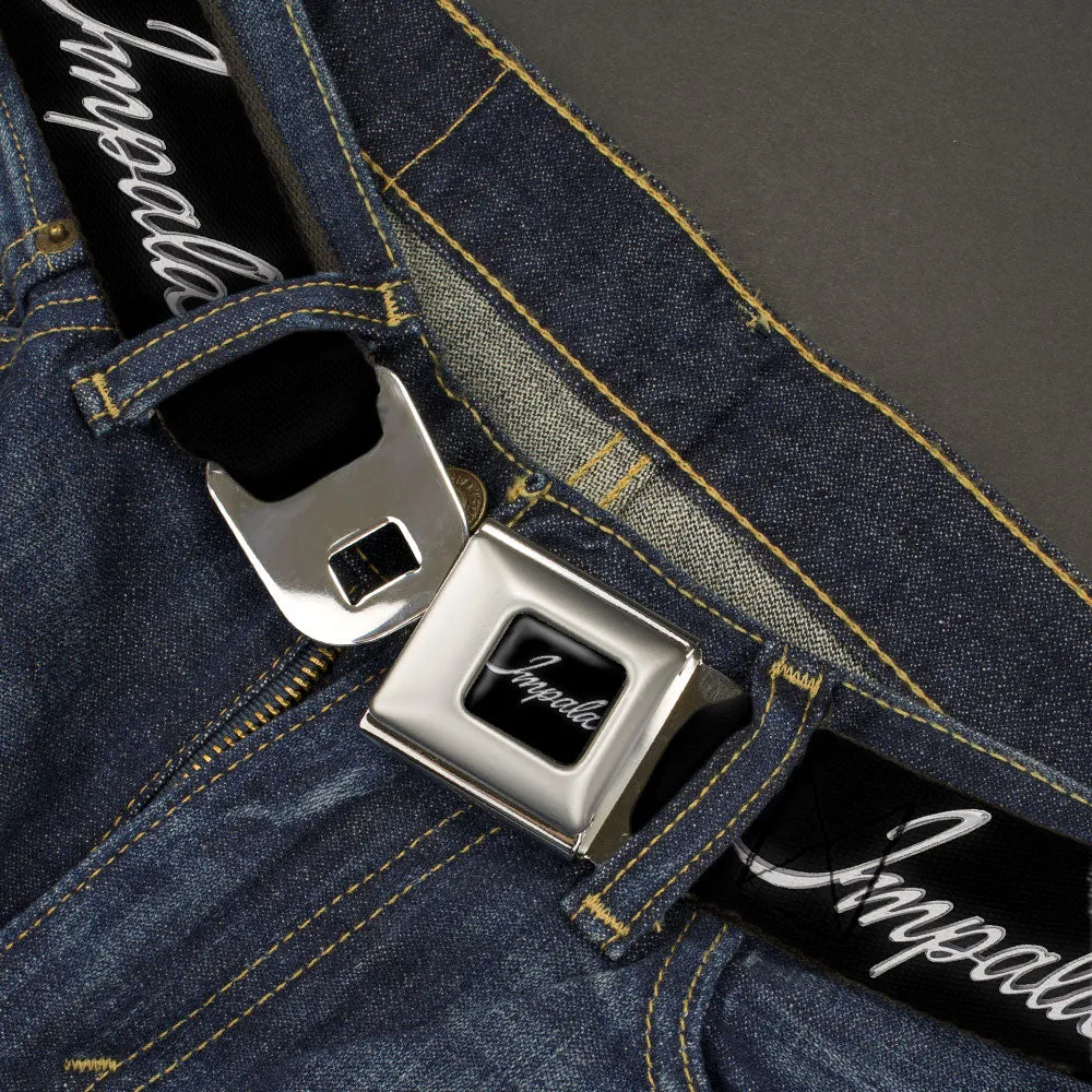 IMPALA Script Emblem Full Color Black Silver Seatbelt Belt - IMPALA Script Emblem Black/Silver Webbing