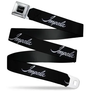 IMPALA Script Emblem Full Color Black Silver Seatbelt Belt - IMPALA Script Emblem Black/Silver Webbing