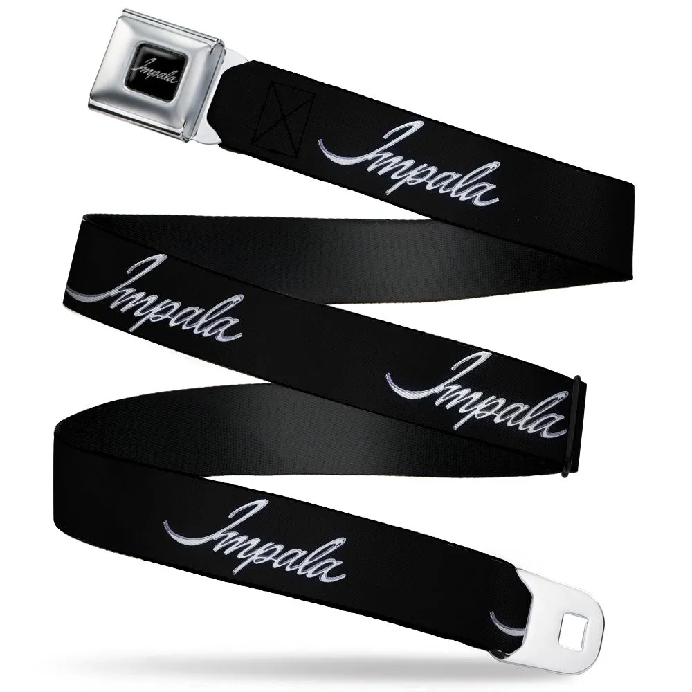 IMPALA Script Emblem Full Color Black Silver Seatbelt Belt - IMPALA Script Emblem Black/Silver Webbing
