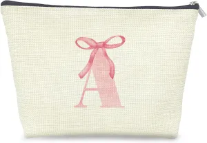 Initial Makeup Bag Letter A Monogram Makeup Bags for Women, Pink Bow Cosmetic Bag, Preppy Makeup Bag, Aesthetic Makeup Bag, Preppy Stuff, Coquette Stuff, Girly Makeup Bag, Pink Makeup Pouch