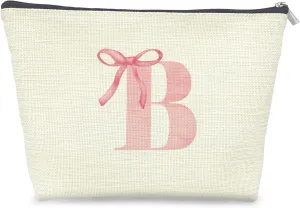 Initial Makeup Bag Letter B Monogram Makeup Bags for Women, Pink Bow Cosmetic Bag, Preppy Makeup Bag, Aesthetic Makeup Bag, Preppy Stuff, Coquette Stuff, Girly Makeup Bag, Pink Makeup Pouch
