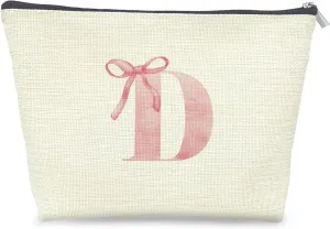 Initial Makeup Bag Letter D Monogram Makeup Bags for Women, Pink Bow Cosmetic Bag, Preppy Makeup Bag, Aesthetic Makeup Bag, Preppy Stuff, Coquette Stuff, Girly Makeup Bag, Pink Makeup Pouch