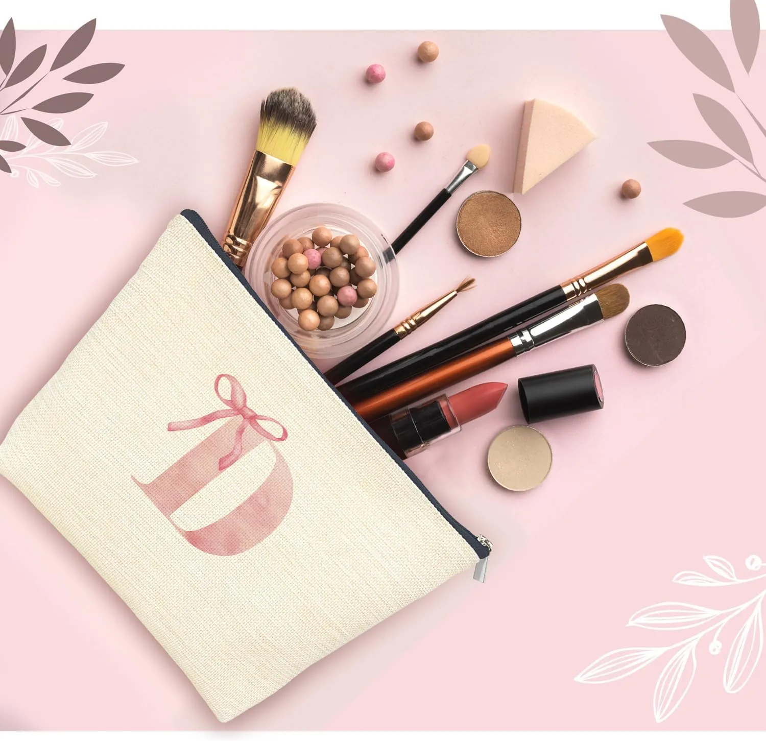 Initial Makeup Bag Letter D Monogram Makeup Bags for Women, Pink Bow Cosmetic Bag, Preppy Makeup Bag, Aesthetic Makeup Bag, Preppy Stuff, Coquette Stuff, Girly Makeup Bag, Pink Makeup Pouch