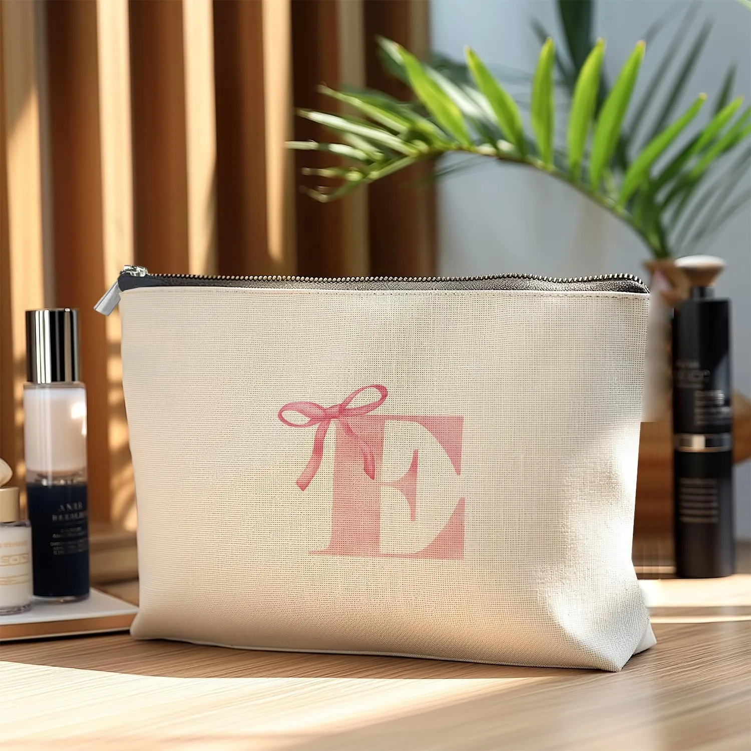 Initial Makeup Bag Letter E Monogram Makeup Bags for Women, Pink Bow Cosmetic Bag, Preppy Makeup Bag, Aesthetic Makeup Bag, Preppy Stuff, Coquette Stuff, Girly Makeup Bag, Pink Makeup Pouch
