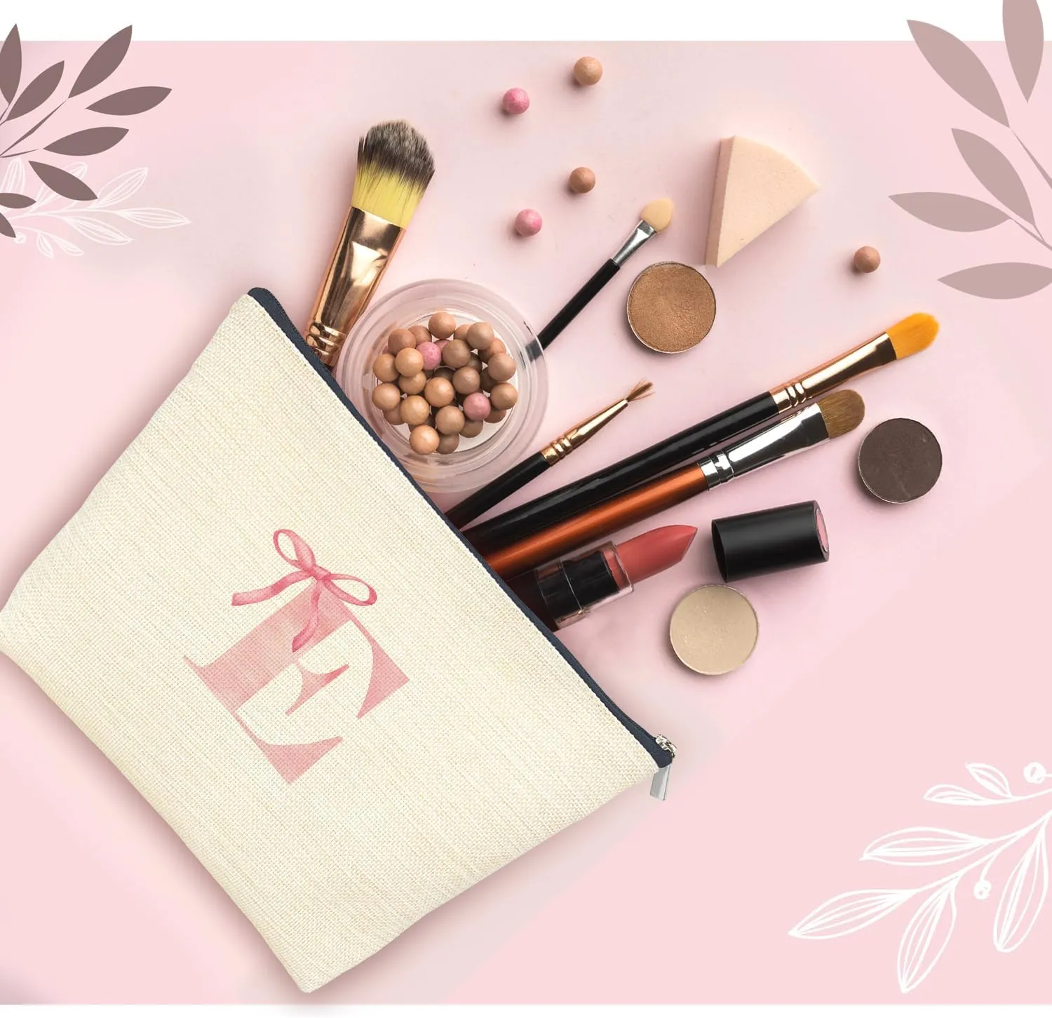 Initial Makeup Bag Letter E Monogram Makeup Bags for Women, Pink Bow Cosmetic Bag, Preppy Makeup Bag, Aesthetic Makeup Bag, Preppy Stuff, Coquette Stuff, Girly Makeup Bag, Pink Makeup Pouch
