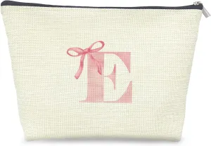 Initial Makeup Bag Letter E Monogram Makeup Bags for Women, Pink Bow Cosmetic Bag, Preppy Makeup Bag, Aesthetic Makeup Bag, Preppy Stuff, Coquette Stuff, Girly Makeup Bag, Pink Makeup Pouch