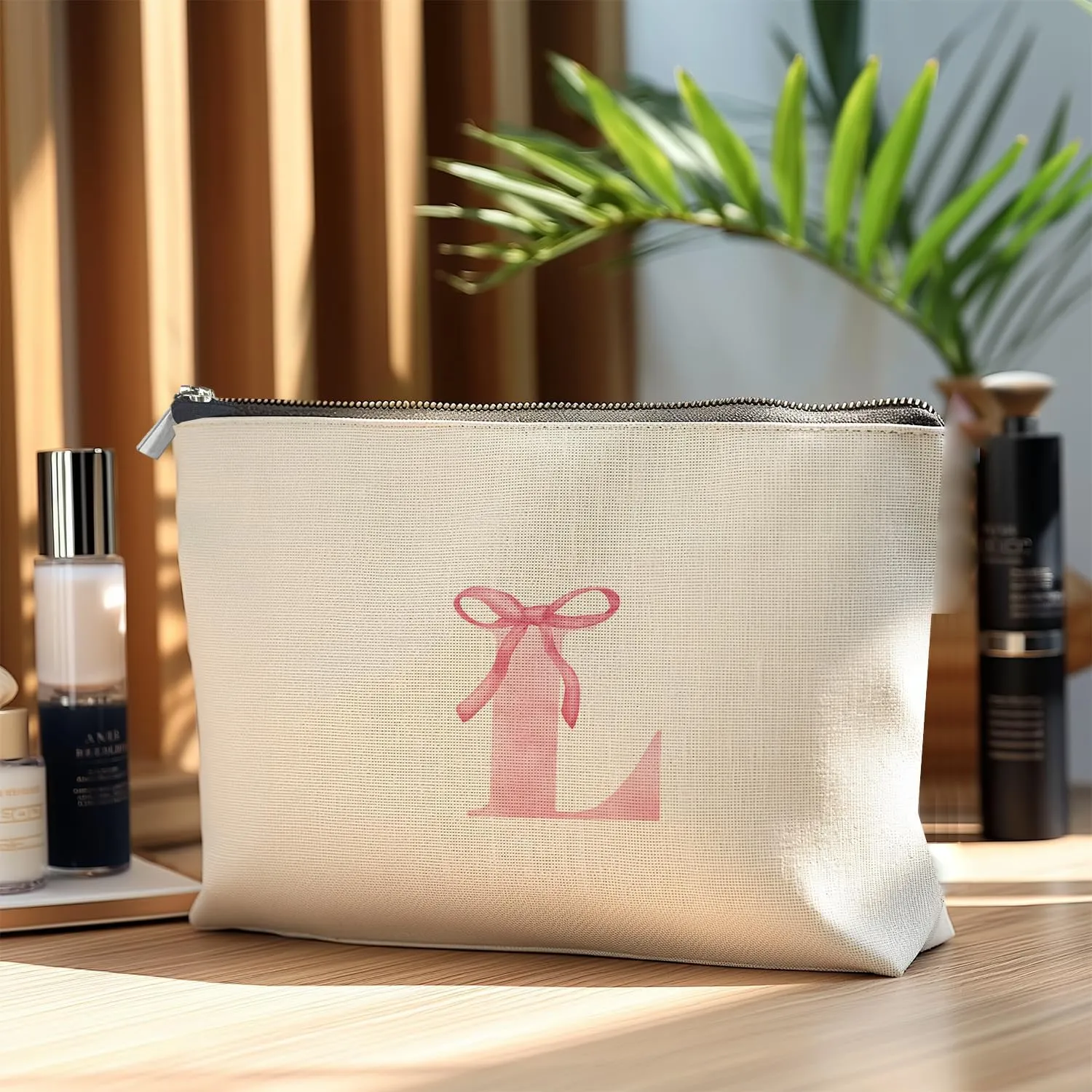 Initial Makeup Bag Letter L Monogram Makeup Bags for Women, Pink Bow Cosmetic Bag, Preppy Makeup Bag, Aesthetic Makeup Bag, Preppy Stuff, Coquette Stuff, Girly Makeup Bag, Pink Makeup Pouch