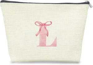 Initial Makeup Bag Letter L Monogram Makeup Bags for Women, Pink Bow Cosmetic Bag, Preppy Makeup Bag, Aesthetic Makeup Bag, Preppy Stuff, Coquette Stuff, Girly Makeup Bag, Pink Makeup Pouch