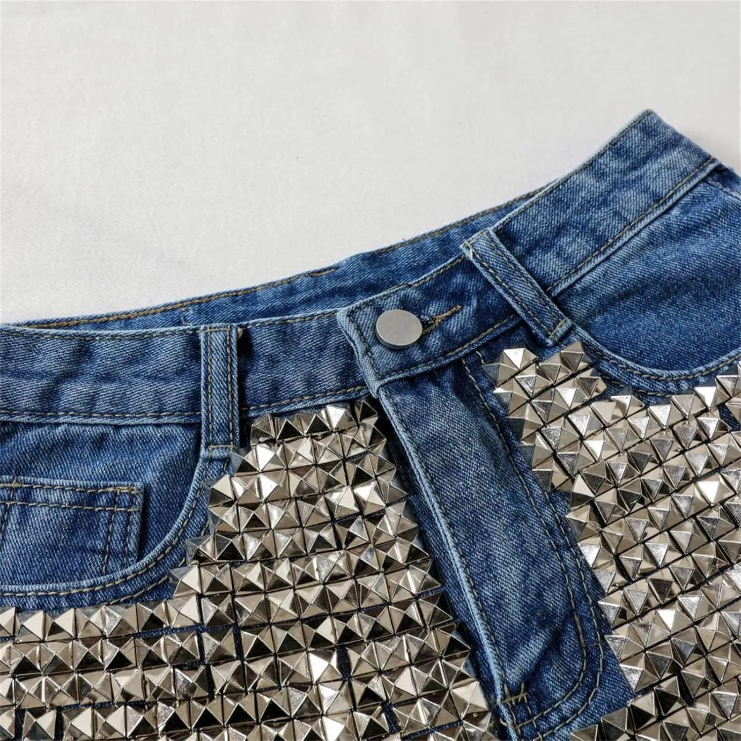 Jean Shorts Womens Fashion Cut Off Tassel Rivet Ripped High Waisted Short Jeans Punk Sexy Denim Jorts with Pockets