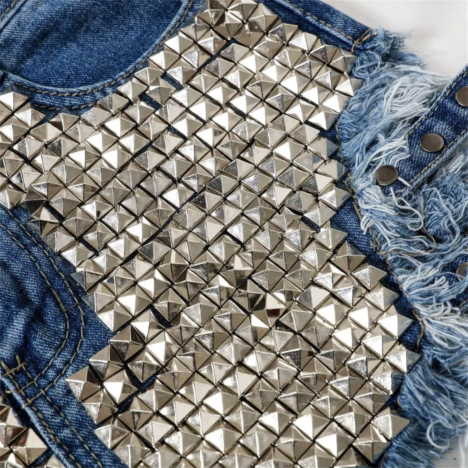 Jean Shorts Womens Fashion Cut Off Tassel Rivet Ripped High Waisted Short Jeans Punk Sexy Denim Jorts with Pockets