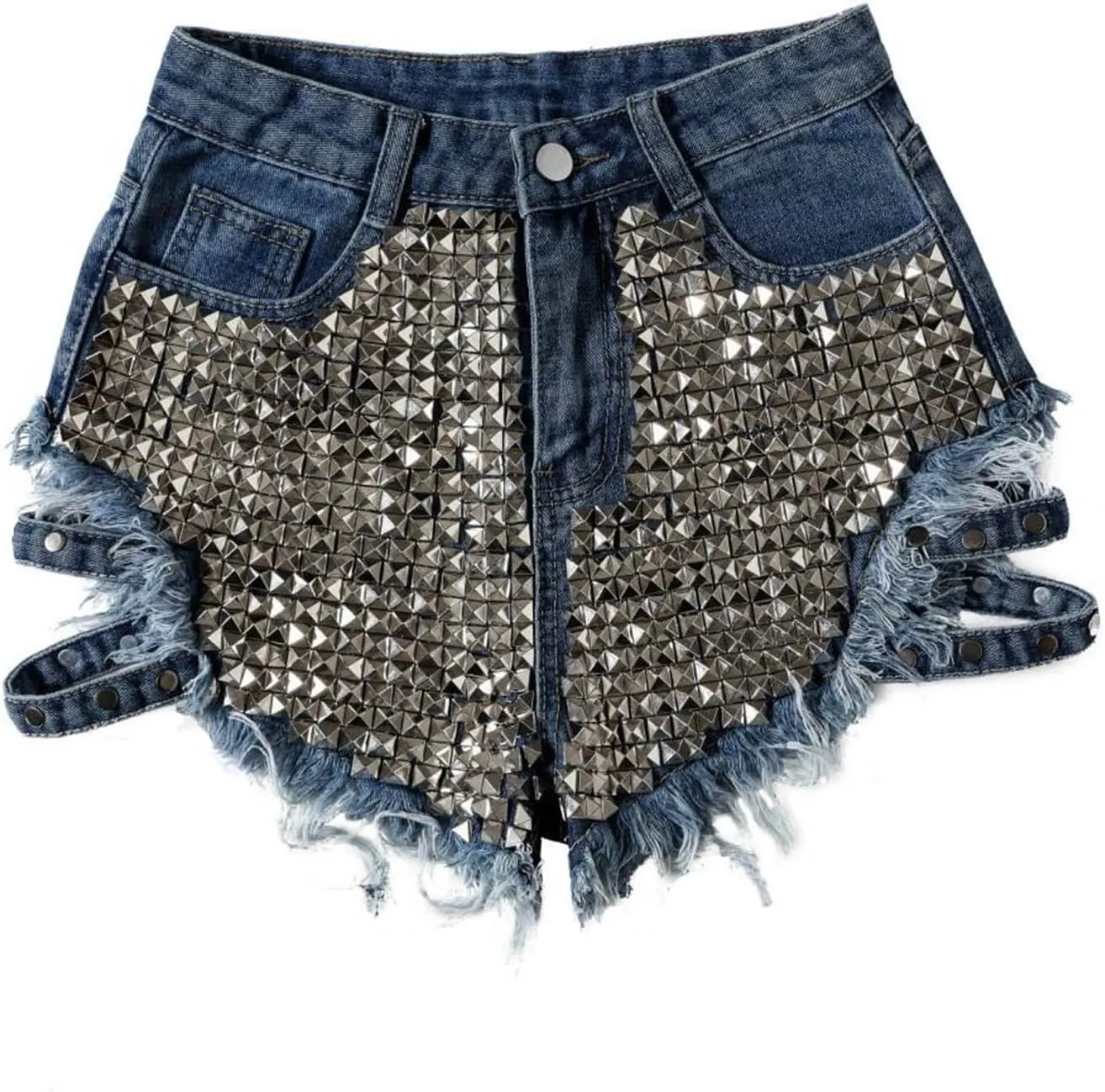 Jean Shorts Womens Fashion Cut Off Tassel Rivet Ripped High Waisted Short Jeans Punk Sexy Denim Jorts with Pockets