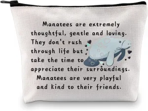 JXGZSO Funny Manatees Cosmetic Travel Bag Animal Lover Gift Manatees Are Extremely Thoughtful Gentle And Loving Makeup Brush Bag