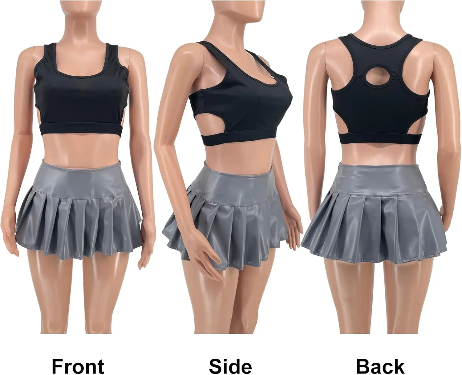 kaimimei Womens Sexy Y2K Pu Leather Skirt High Wiast Stretchy Cute Mini Pleated Short Skirt Clubwear