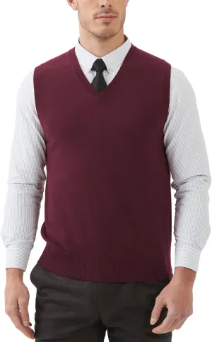 Kallspin Men's Wool Blended Vest Sweater Relaxed Fit V Neck Sleeveless Knitted Pullover