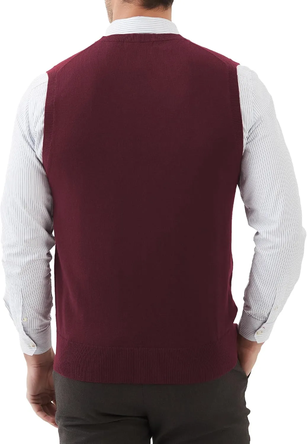 Kallspin Men's Wool Blended Vest Sweater Relaxed Fit V Neck Sleeveless Knitted Pullover