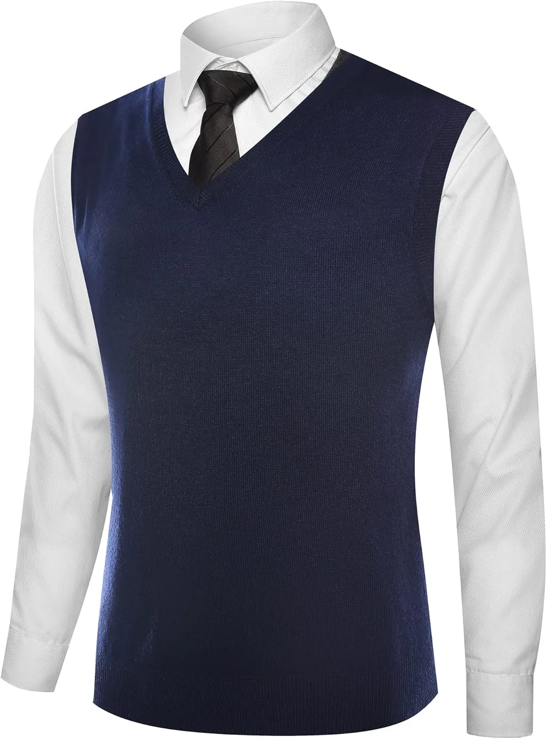 Kallspin Men's Wool Blended Vest Sweater Relaxed Fit V Neck Sleeveless Knitted Pullover