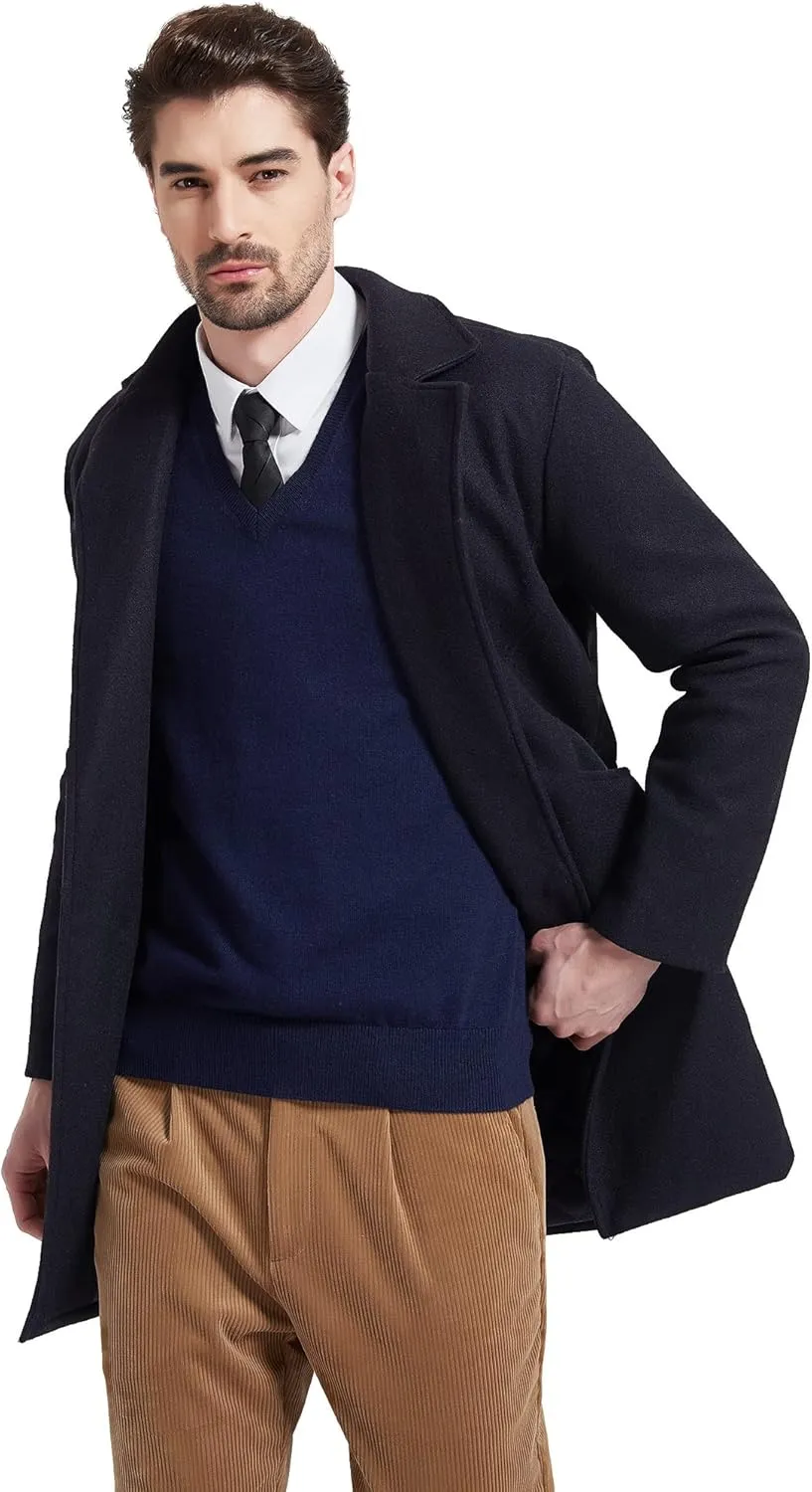 Kallspin Men's Wool Blended Vest Sweater Relaxed Fit V Neck Sleeveless Knitted Pullover