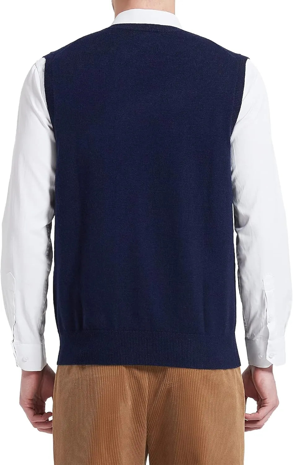 Kallspin Men's Wool Blended Vest Sweater Relaxed Fit V Neck Sleeveless Knitted Pullover