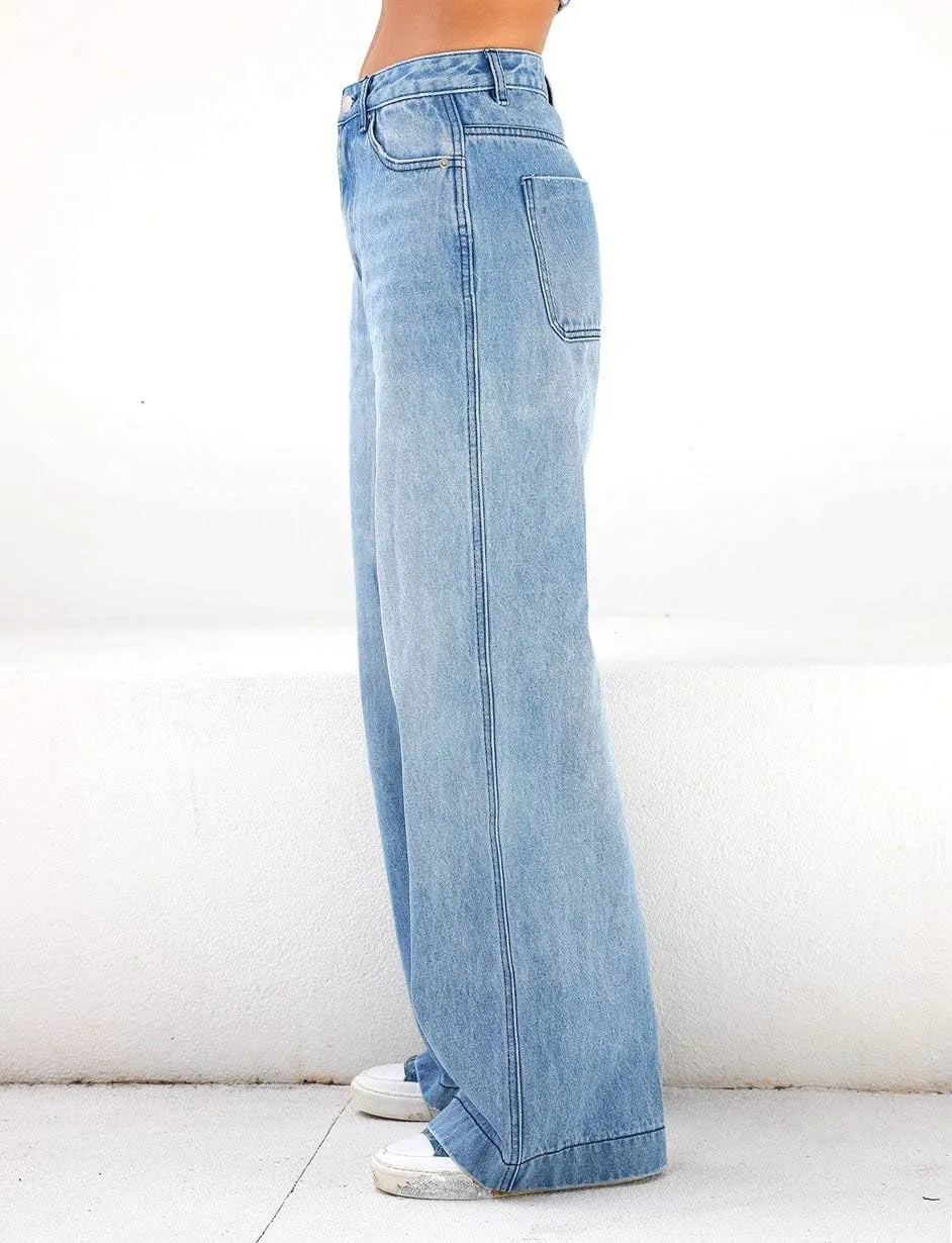 KMBANGI Women High Waist Baggy Jeans Wide Leg Straight Demin Cargo Pants Casual Loose Trousers Y2k Fashion Streetwear