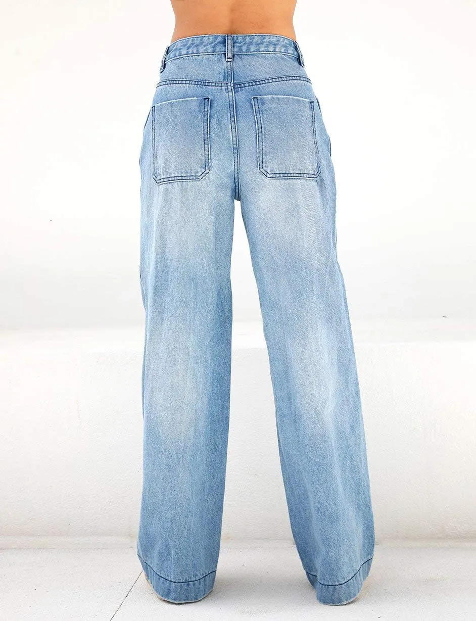 KMBANGI Women High Waist Baggy Jeans Wide Leg Straight Demin Cargo Pants Casual Loose Trousers Y2k Fashion Streetwear