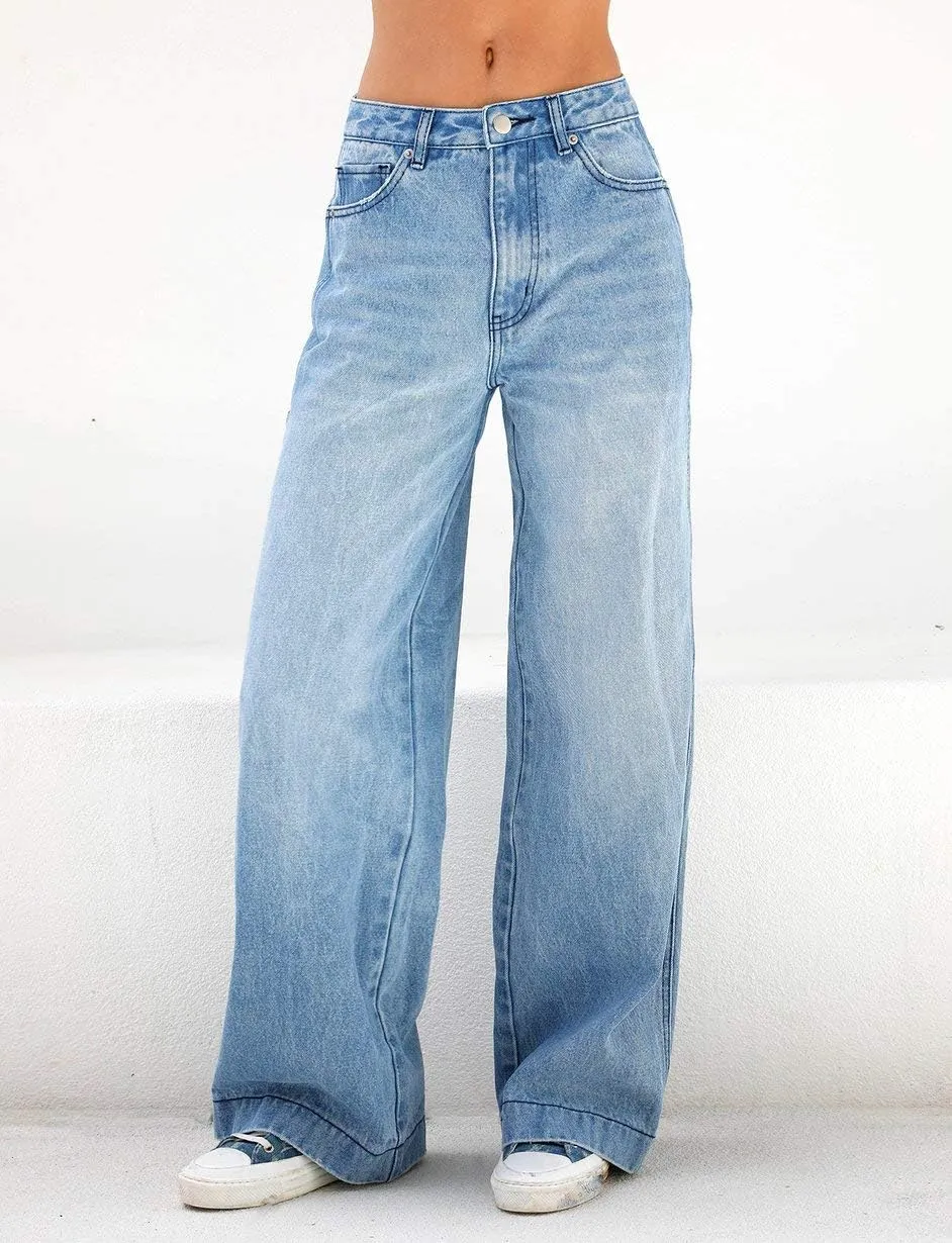 KMBANGI Women High Waist Baggy Jeans Wide Leg Straight Demin Cargo Pants Casual Loose Trousers Y2k Fashion Streetwear