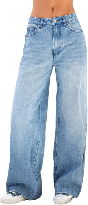 KMBANGI Women High Waist Baggy Jeans Wide Leg Straight Demin Cargo Pants Casual Loose Trousers Y2k Fashion Streetwear