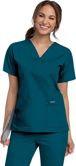 Landau Essentials Relaxed Fit 4-Pocket V-Neck Scrub Top for Women 8219