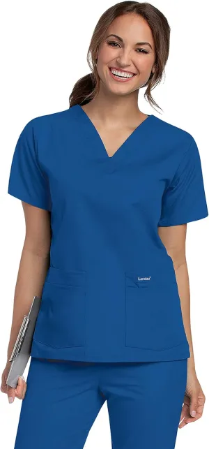 Landau Essentials Relaxed Fit 4-Pocket V-Neck Scrub Top for Women 8219