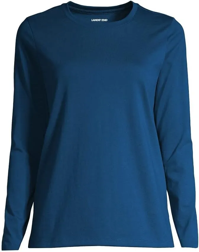 Lands' End Women's Relaxed American-Grown Supima Cotton Long Sleeve Crew Neck T-Shirt
