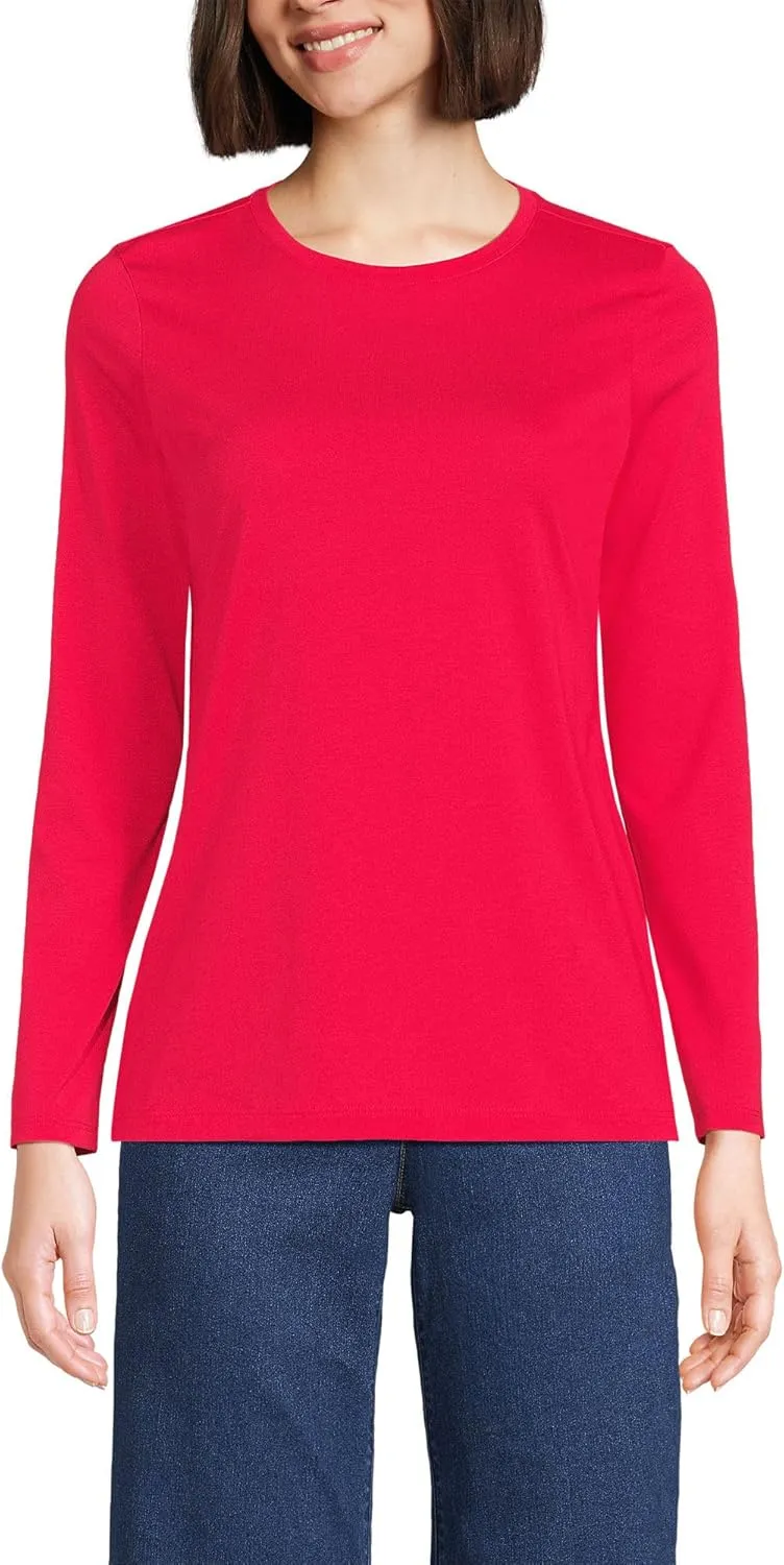 Lands' End Women's Relaxed American-Grown Supima Cotton Long Sleeve Crew Neck T-Shirt