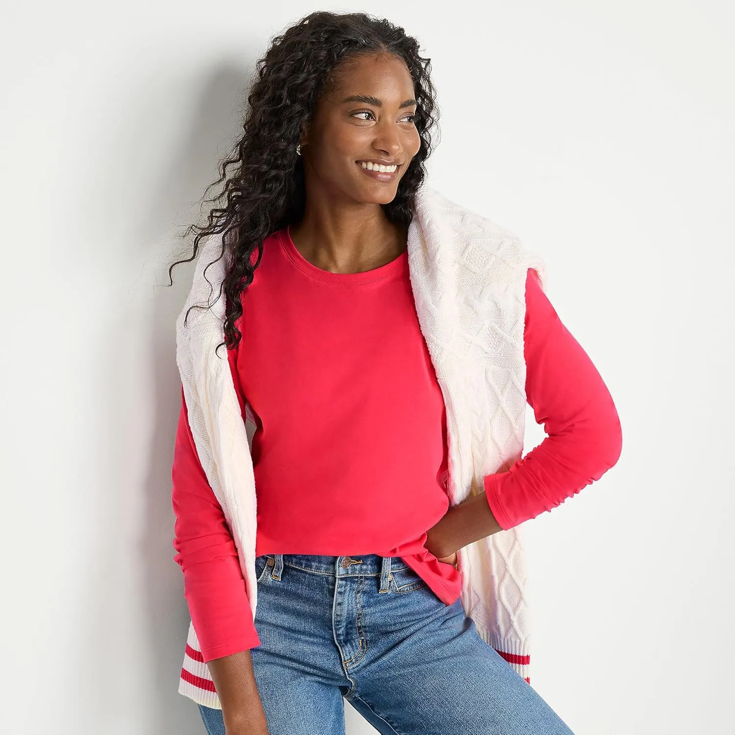 Lands' End Women's Relaxed American-Grown Supima Cotton Long Sleeve Crew Neck T-Shirt