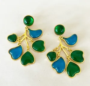 Large statement style earrings in green & blue poured style cabachon stones.
