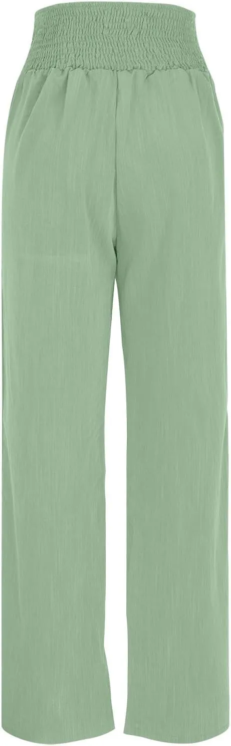 Lastesso Wide Leg Pants Woman Cotton Linen Summer Palazzo Pants Trendy High Waisted Palazzo Trousers Lightweight Boho Clothes