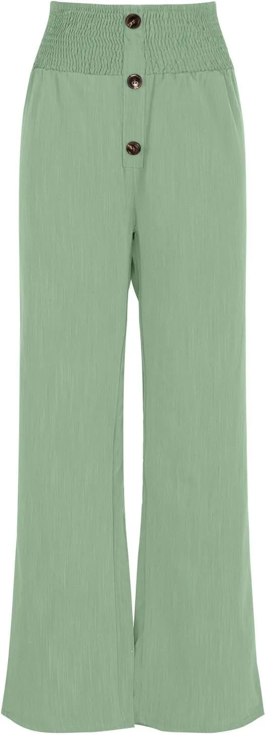 Lastesso Wide Leg Pants Woman Cotton Linen Summer Palazzo Pants Trendy High Waisted Palazzo Trousers Lightweight Boho Clothes