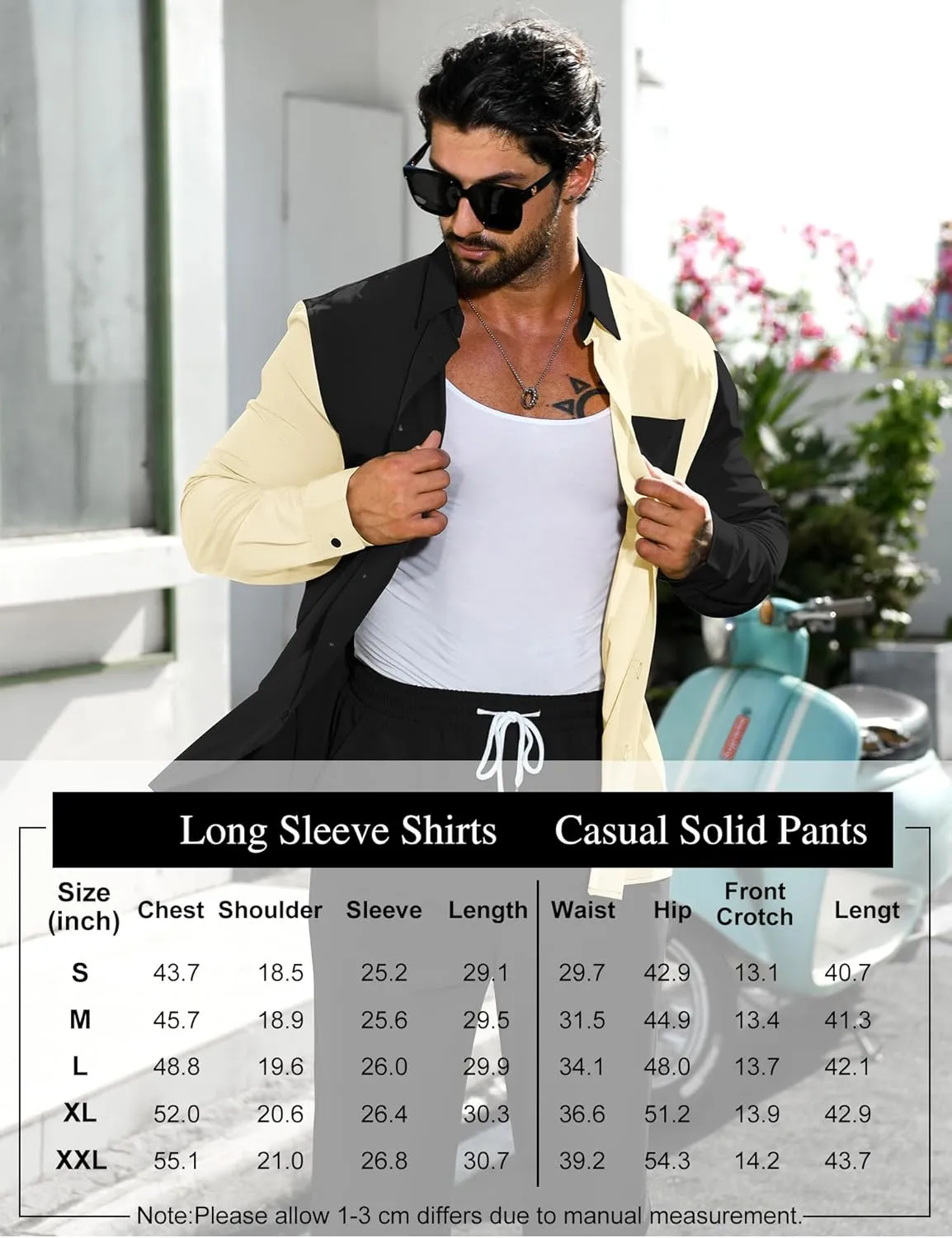 LecGee Mens 2 Piece Color Block Outfits Casual Long Sleeve Button Down Color Block Shirts and Pants Matching Set Sweatsuit