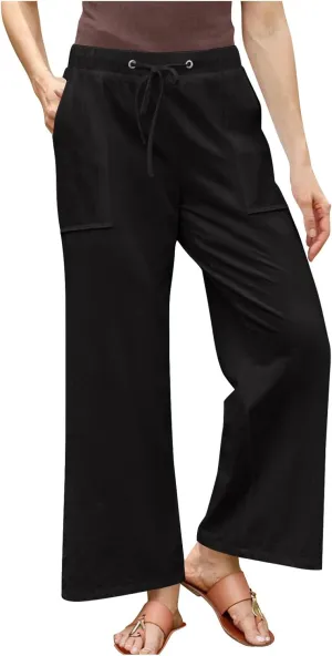 Lightweight Cotton Linen Pants Women Solid Drawstring Straight Wide Leg Trousers Summer Comfy Vacation Pant Plus Size