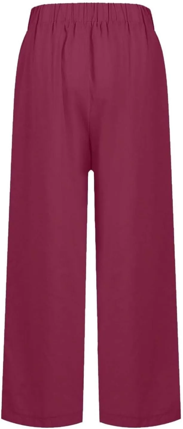 Linen Drawstring Pants Women Lounge Casual Lightweight Dressy Vacation Petite Trousers for Women
